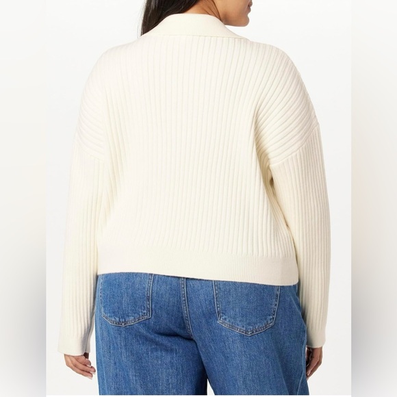 The Drop Women's Marcy Ribbed Polo Pullover Cropped V-neck Top Sweater Size XL - Picture 6 of 10